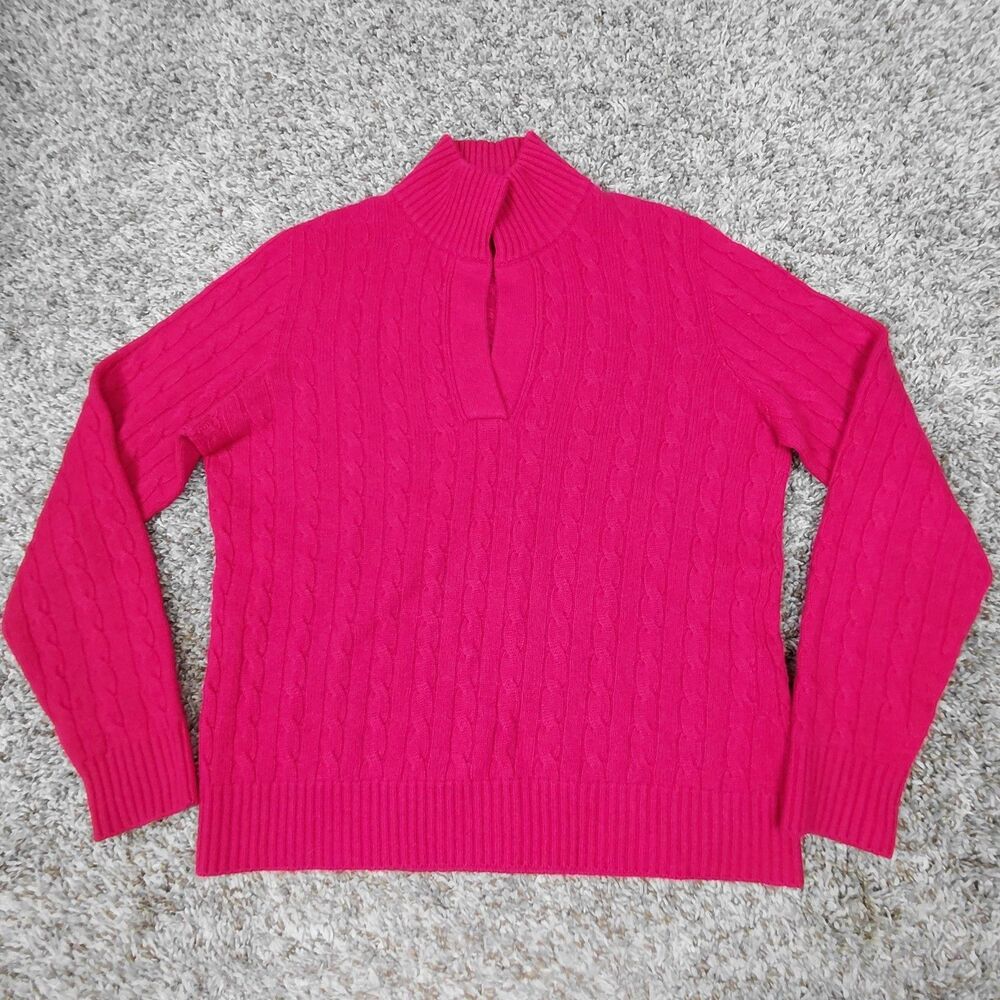 Lands' End 100% Soft Cashmere Cable Knit Sweater Womens Large Red Mock Neck